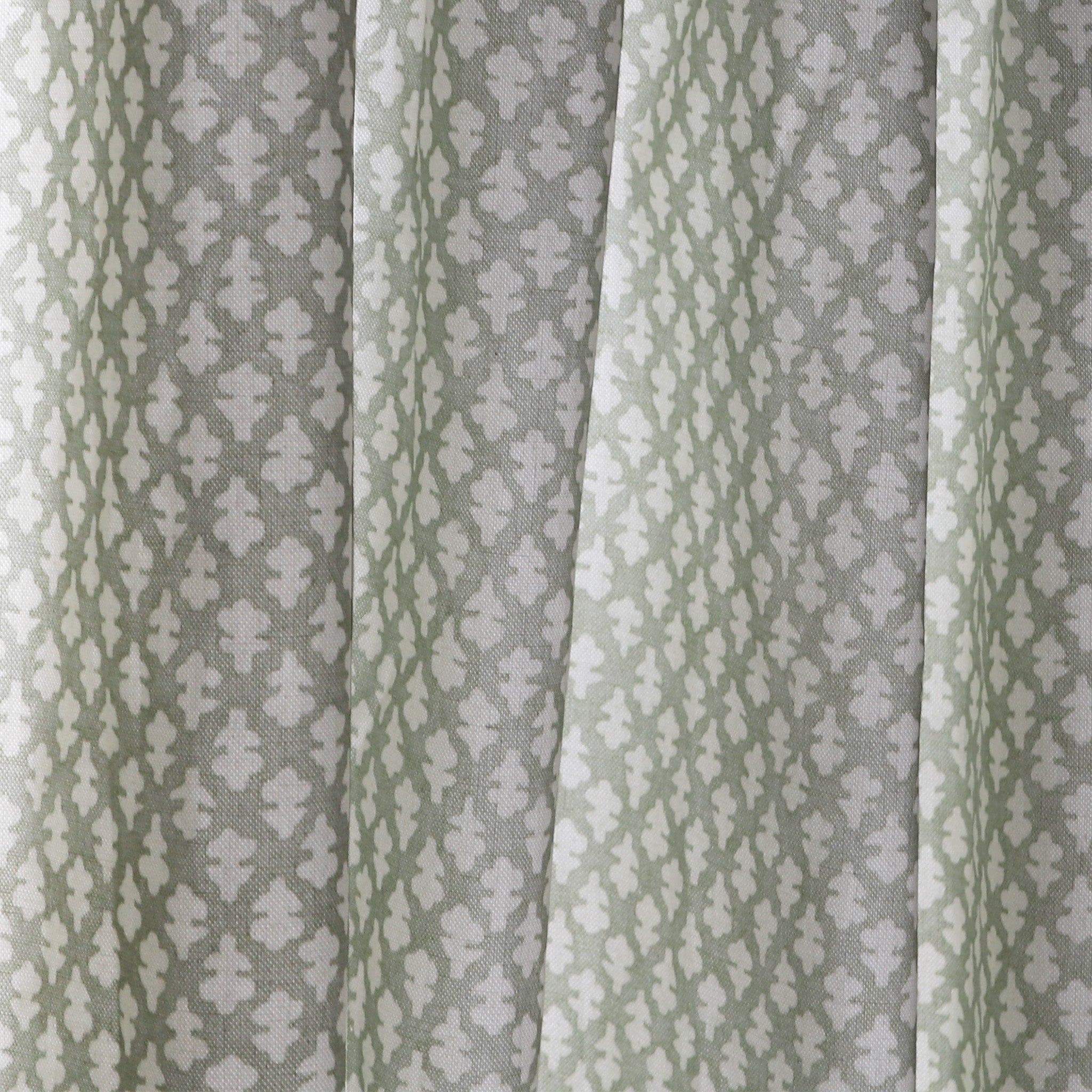 Quinn Eucalyptus fabric in soft green with a subtle trellis pattern, customizable made-to-order quality design