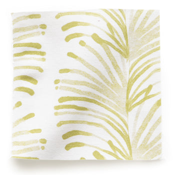 Emma Chartreuse fabric with light green palm leaf pattern on cotton, made-to-order in the USA with short lead times and quality craftsmanship