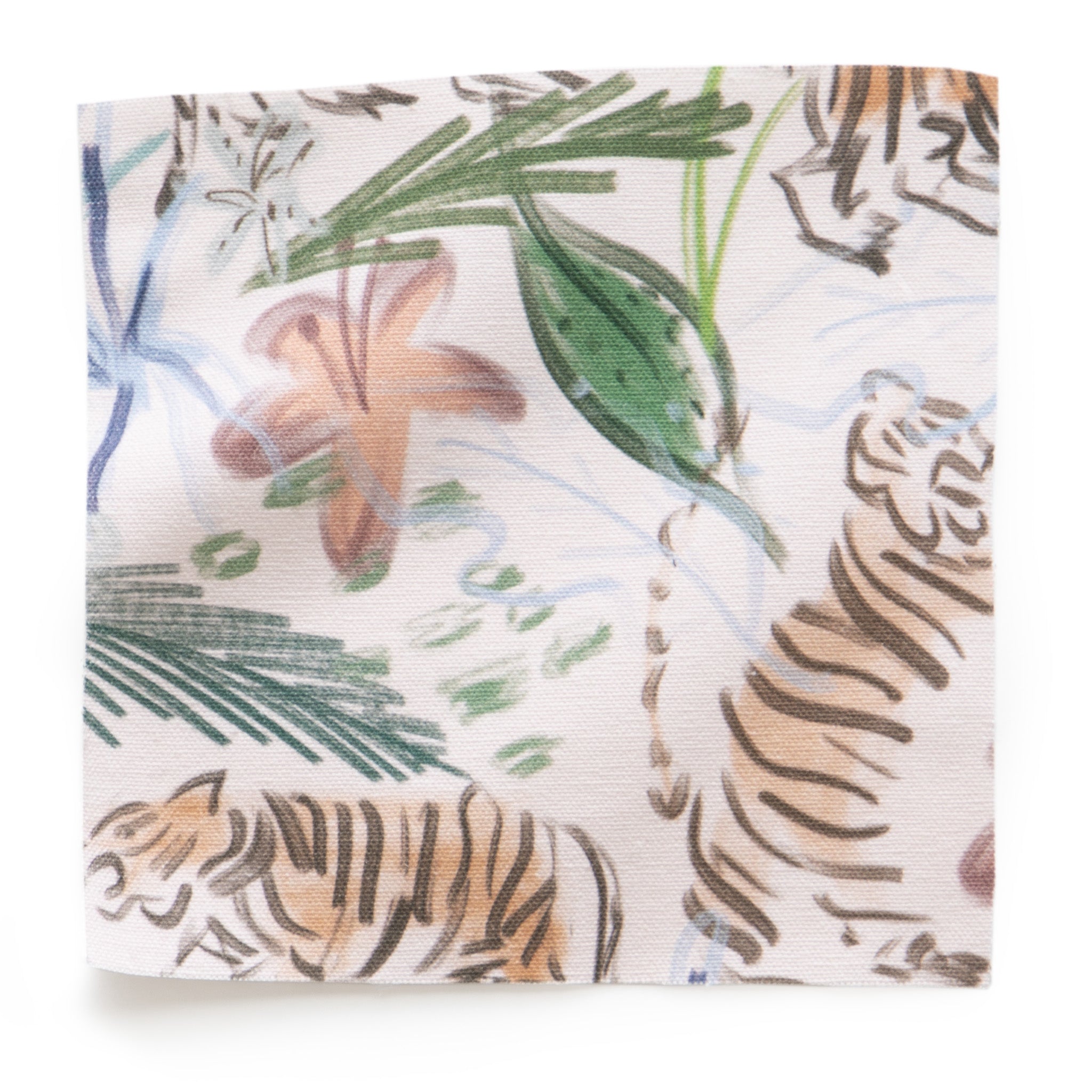 Frida Pink fabric featuring subtle pink and green botanical and tiger motifs, made-to-order in the USA with short lead times