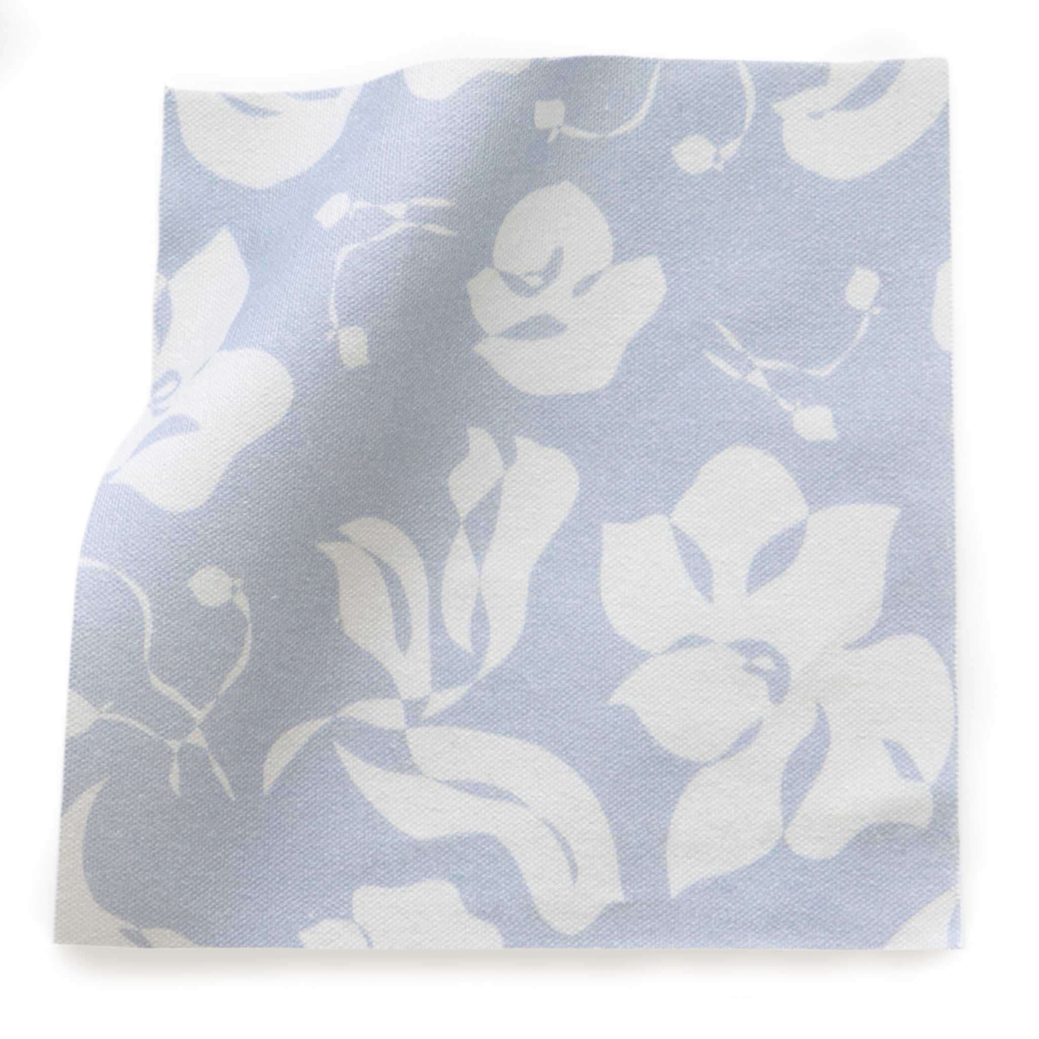 Georgia Cornflower fabric swatch in soft blue with white floral print, made-to-order in the USA with short lead times and quality craftsmanship