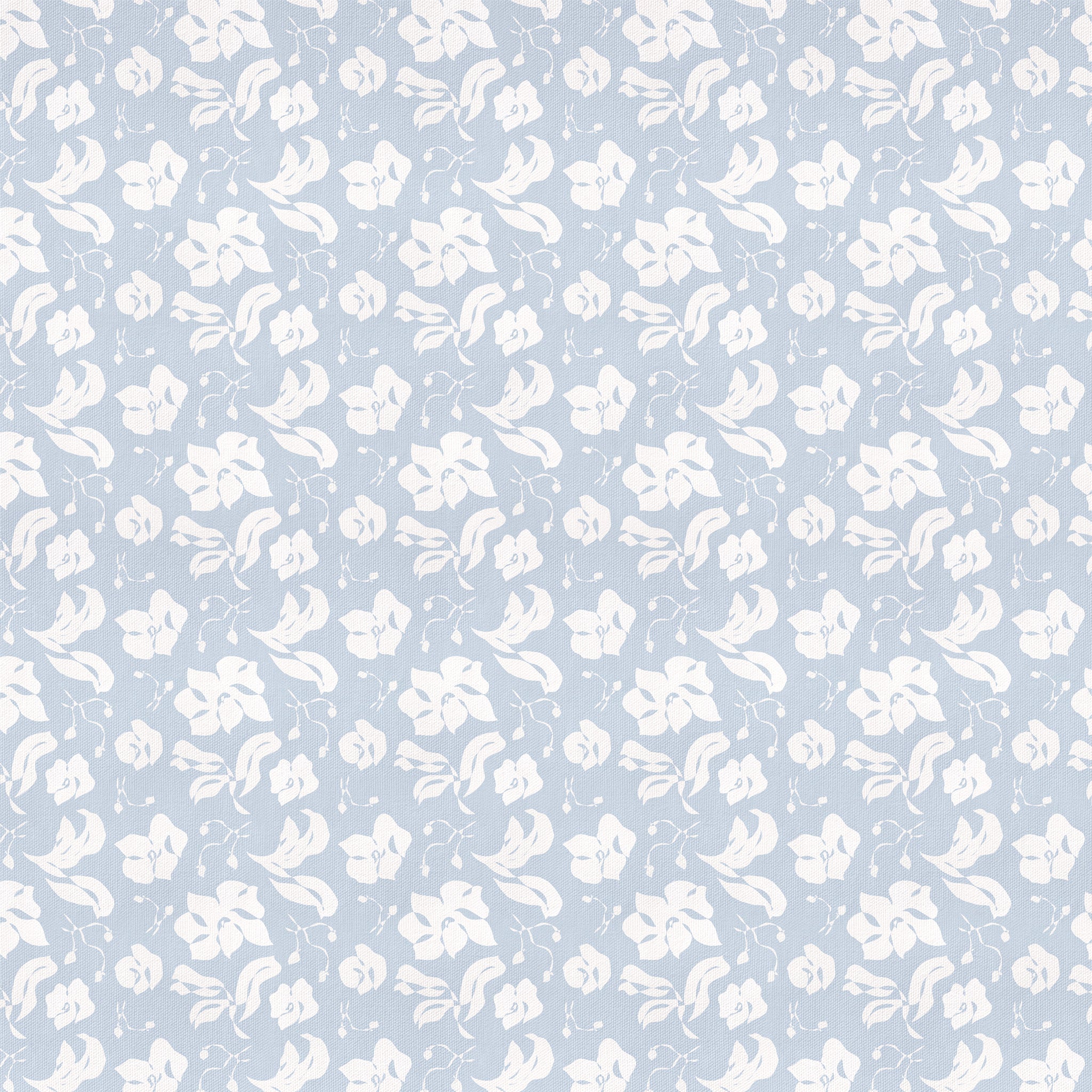 Georgia Cornflower fabric with white floral design on soft blue background, made-to-order in the USA with quick turnaround and quality craftsmanship
