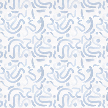 Hockney Sky cotton fabric with light blue abstract swirls, made-to-order in the USA with short lead times and quality craftsmanship