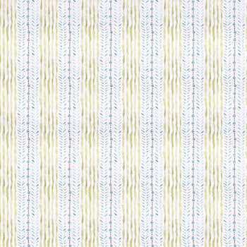 Julia cotton fabric with vertical stripes in blue and olive tones, made-to-order in the USA with fast turnaround and quality craftsmanship