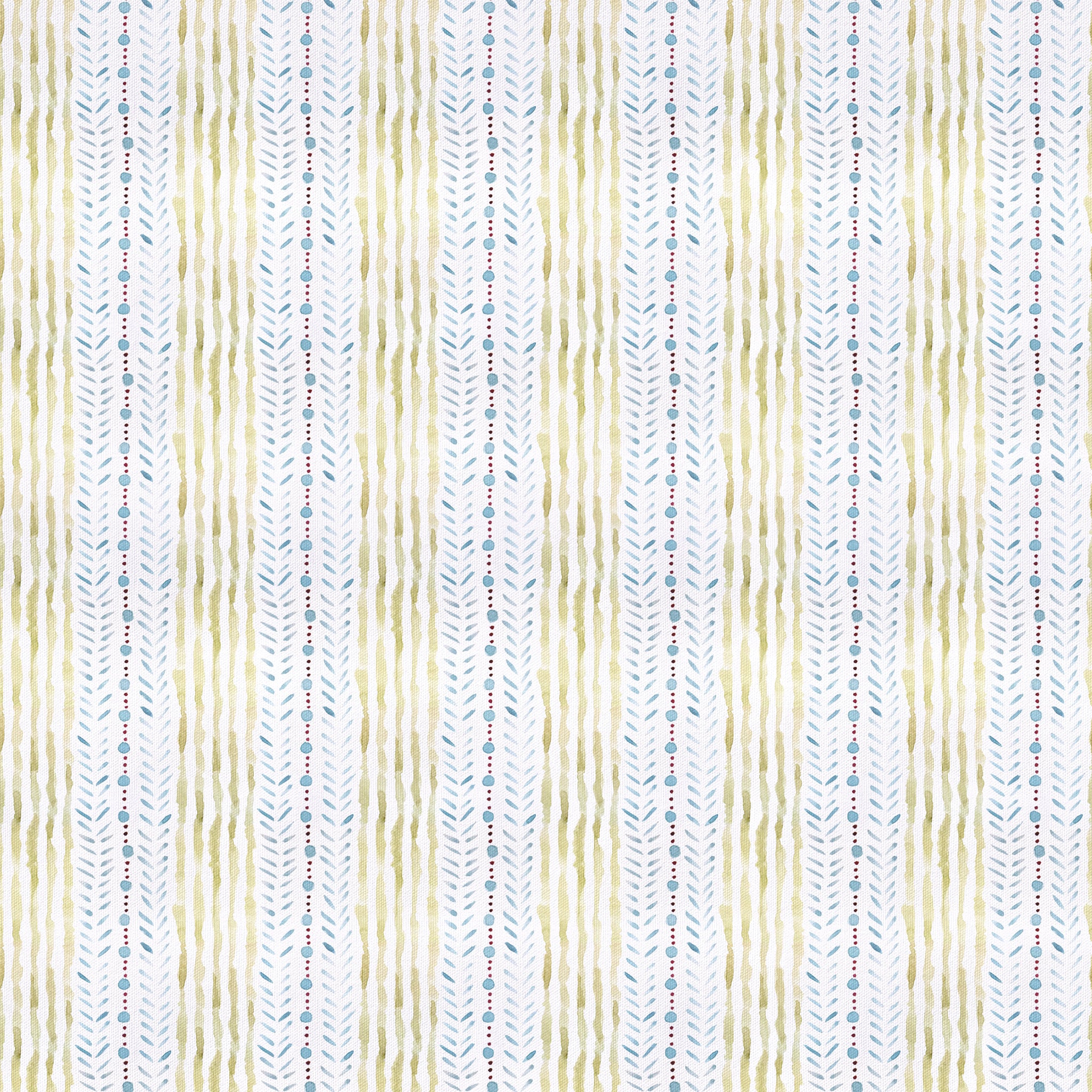 Julia cotton fabric with vertical stripes in blue and olive tones, made-to-order in the USA with fast turnaround and quality craftsmanship