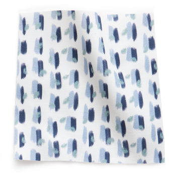 Poppy fabric in soft blue and navy abstract pattern, made-to-order in the USA with short lead times and quality material