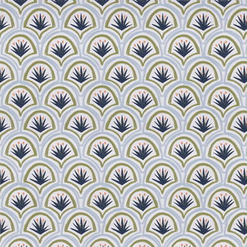 Thatcher Midnight made-to-order cotton fabric with navy and olive geometric pattern, manufactured in the USA with quick turnaround