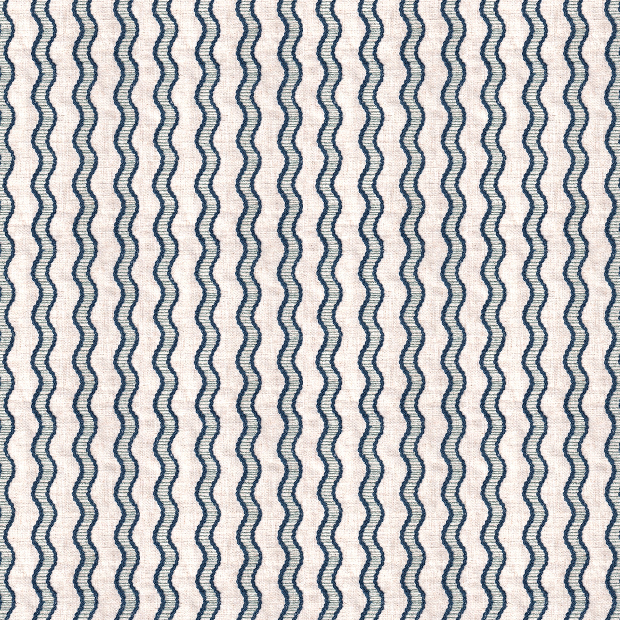 embroidered cream and navy blue wavy lines fabric