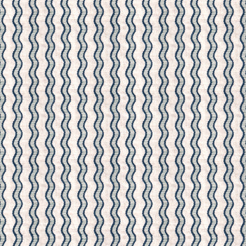 embroidered cream and navy blue wavy lines fabric