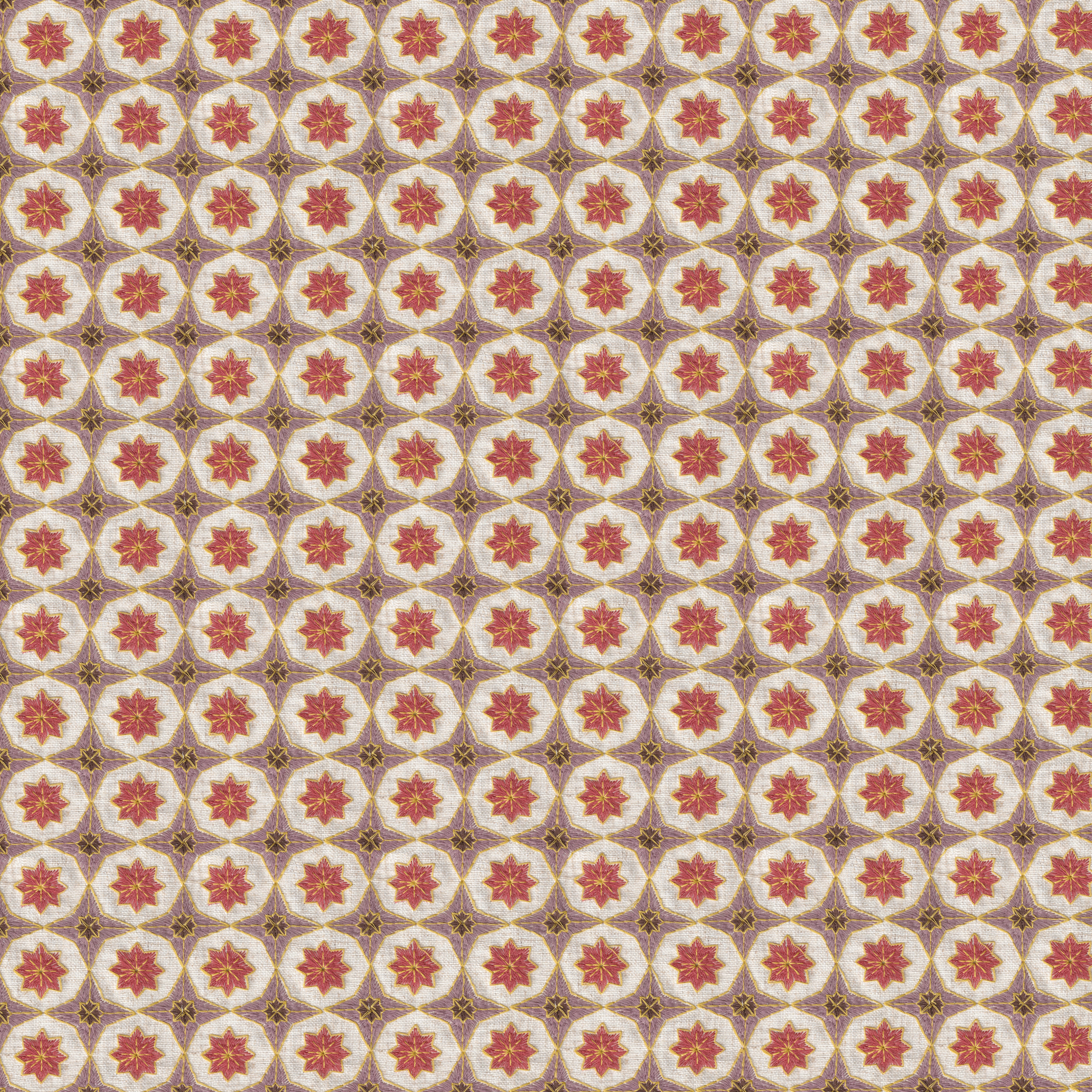 Hayes Coral fabric with intricate embroidery and geometric pattern, a durable custom linen blend by Pepper Home.