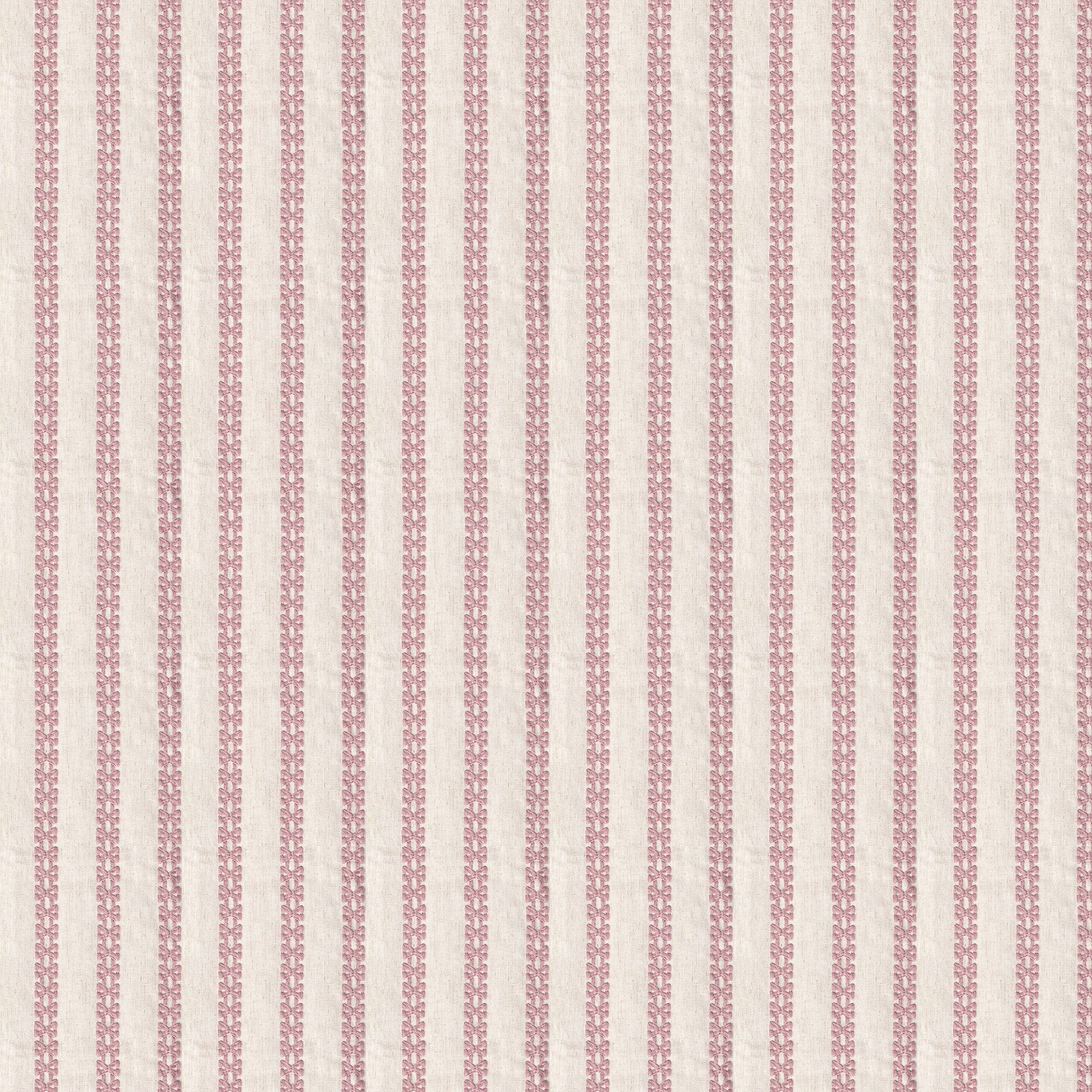 Lilith fabric with delicate embroidered stripes in soft pink on natural linen-blend, perfect for custom curtains by Pepper Home.