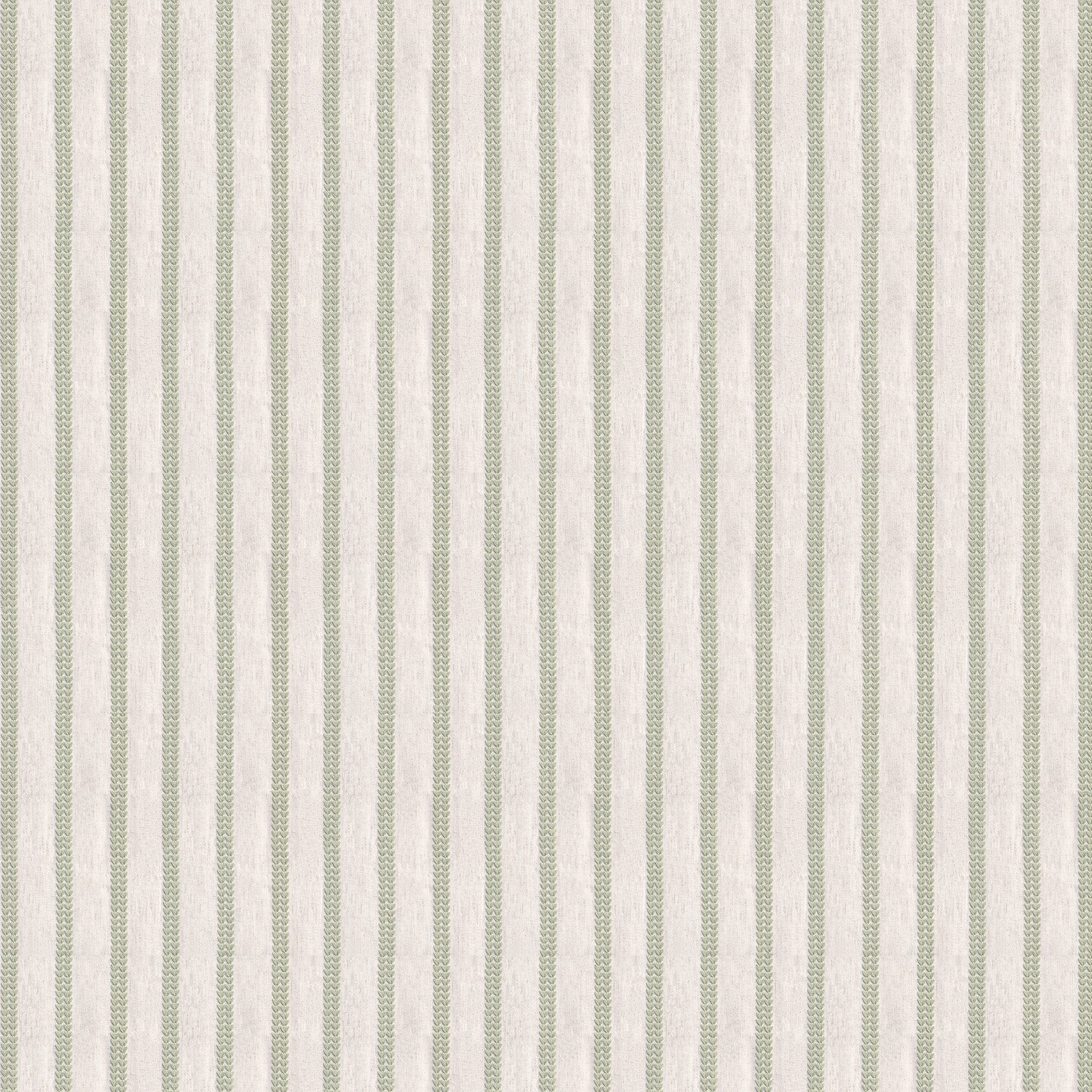 Vivienne Pistachio fabric features delicate embroidered stripes on a soft green linen-blend for custom curtains.