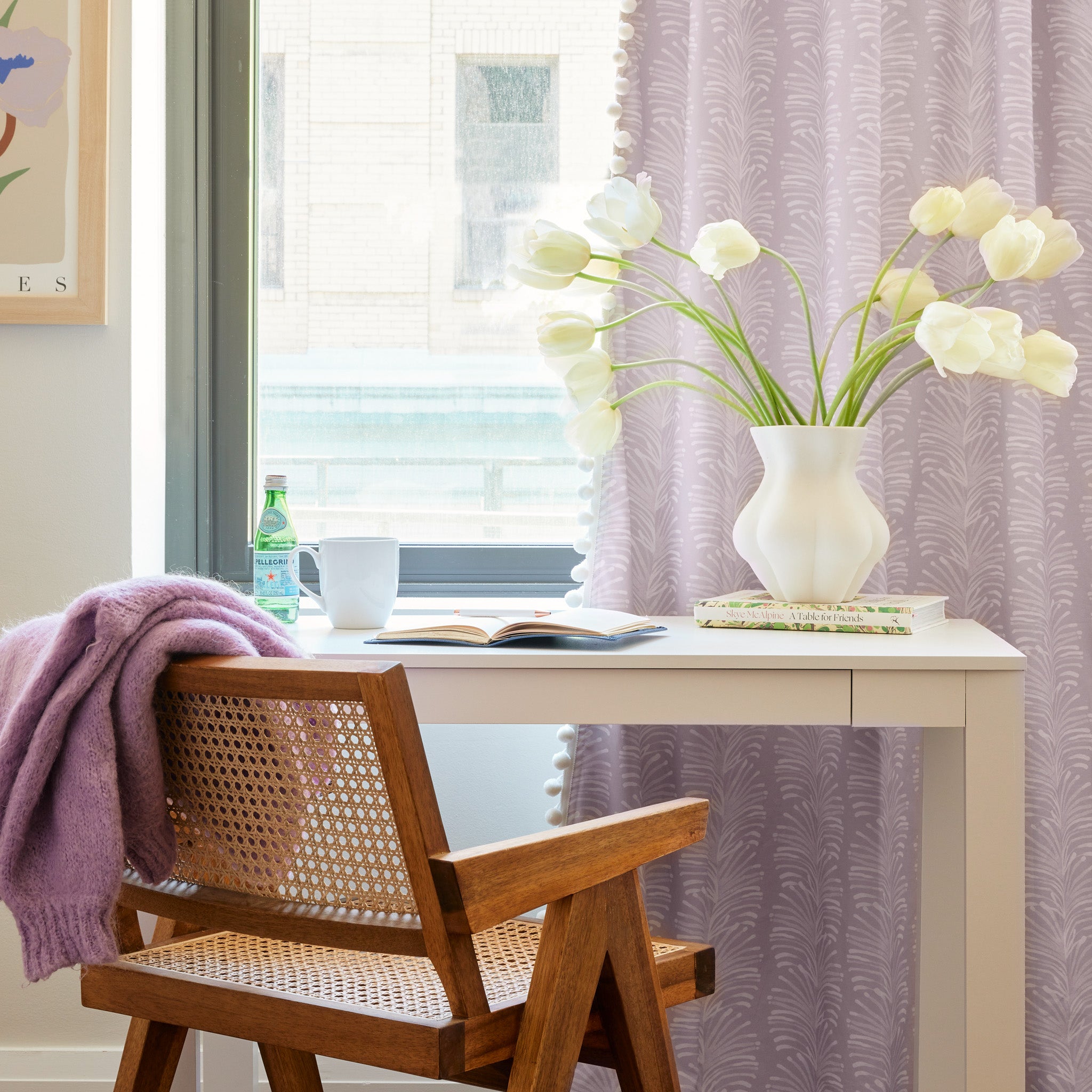 Emma Lavender fabric with soft feather pattern on curtains, made-to-order in the USA with quick turnaround and quality craftsmanship