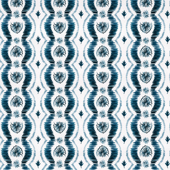 Alice fabric featuring blue botanical stripes on white background, made-to-order with quick turnaround and USA craftsmanship