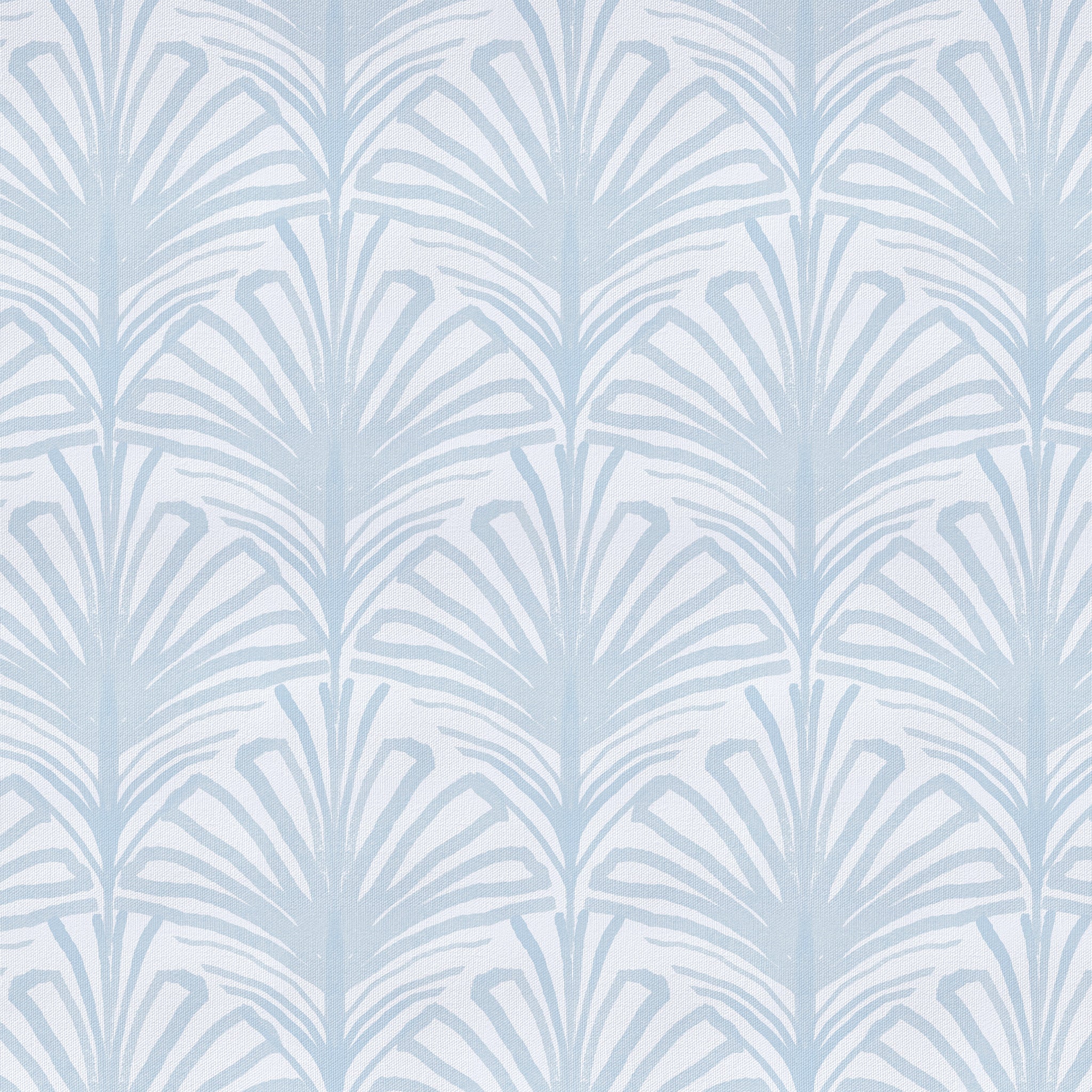 Suzy Sky fabric in soft blue cotton with stylized leaf pattern, made-to-order, short lead times, crafted in the USA