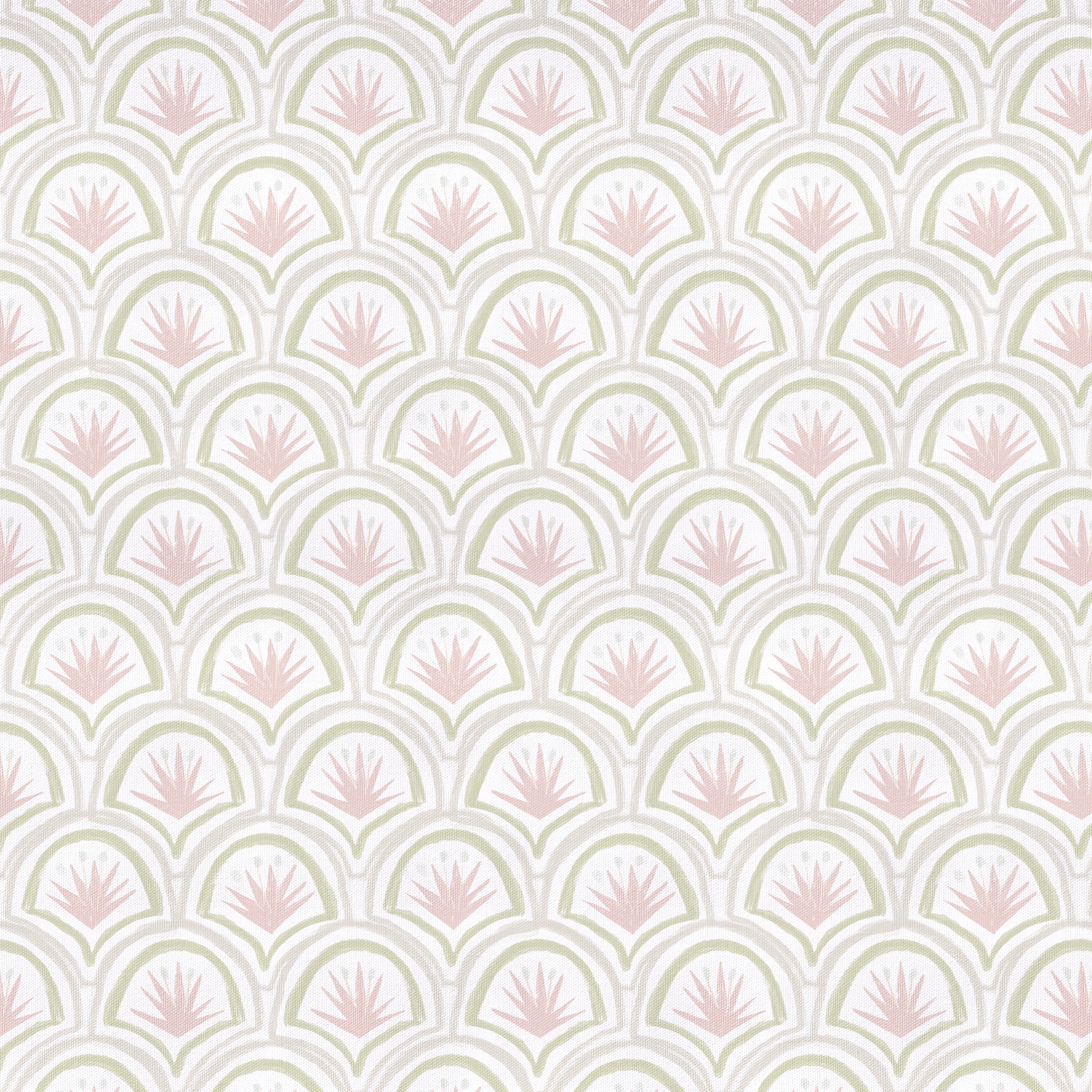 Thatcher Rose fabric in pink and green scallop print, made-to-order with short lead times, crafted in the USA