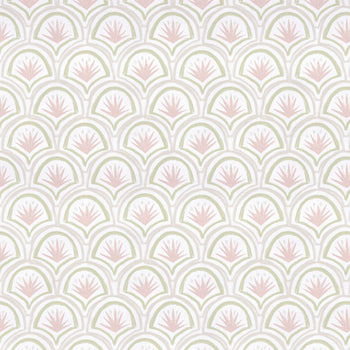Thatcher Rose fabric in pink and green scallop print, made-to-order with short lead times, crafted in the USA