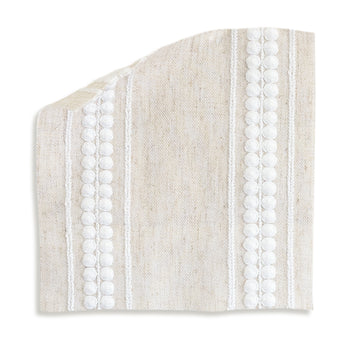 Margot Flour fabric swatch with textured white embroidery, perfect for custom Pepper Home décor and made-to-order designs.