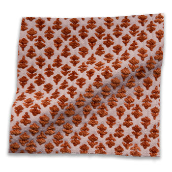 Quinn Ginger fabric with raised rust floral pattern on soft beige background, ideal for quick custom upholstery projects