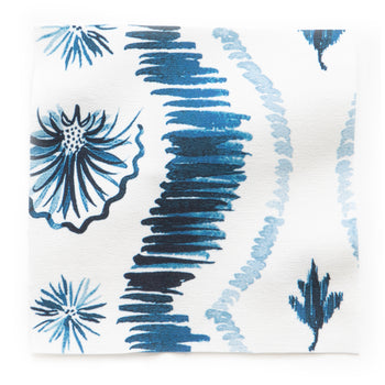 Alice fabric swatch with blue floral and abstract print, made-to-order with fast turnaround and USA craftsmanship