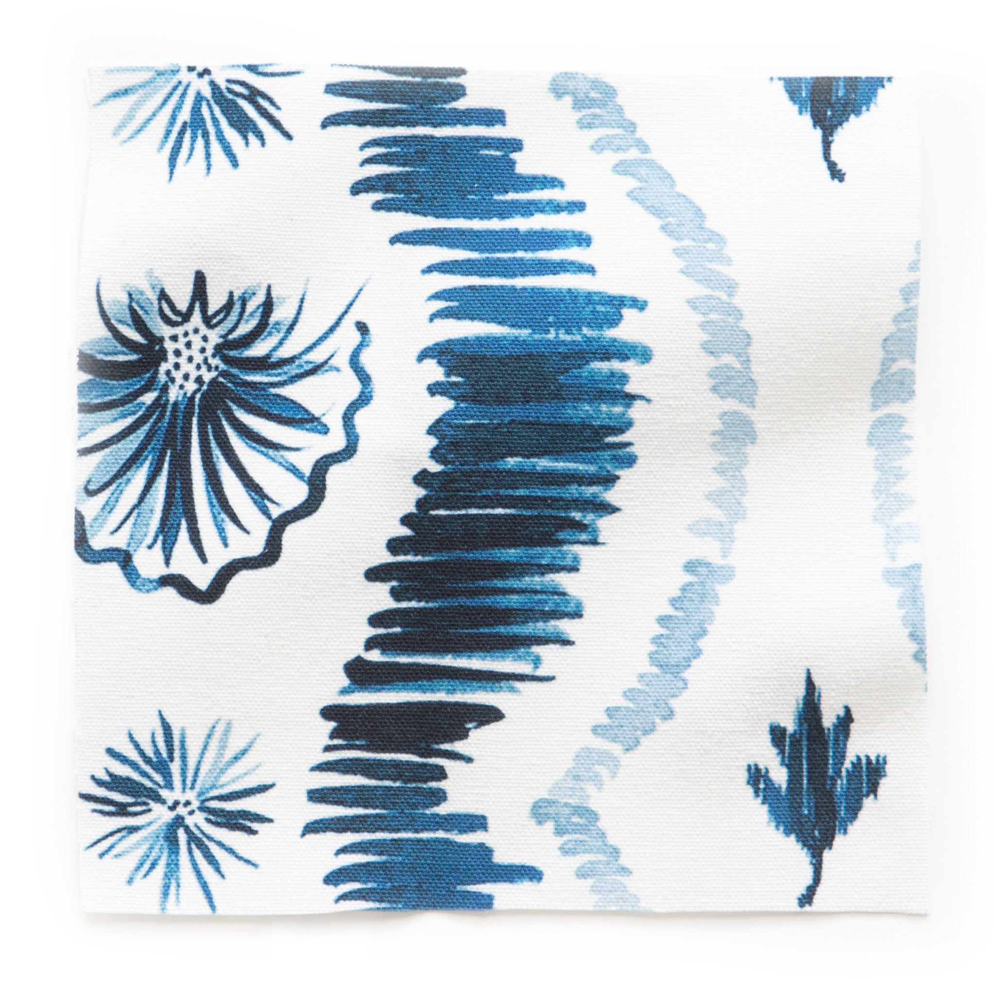 Alice fabric swatch with blue floral and abstract print, made-to-order with fast turnaround and USA craftsmanship