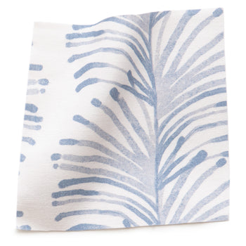 Emma Sky fabric swatch with soft blue botanical print, made-to-order, short lead times, manufactured in the USA