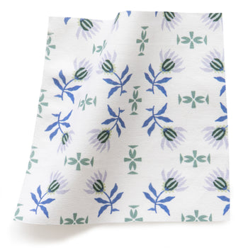 Lee Curtain (sold per panel) made-to-order printed cotton fabric with blue floral design, quick USA craftsmanship and quality