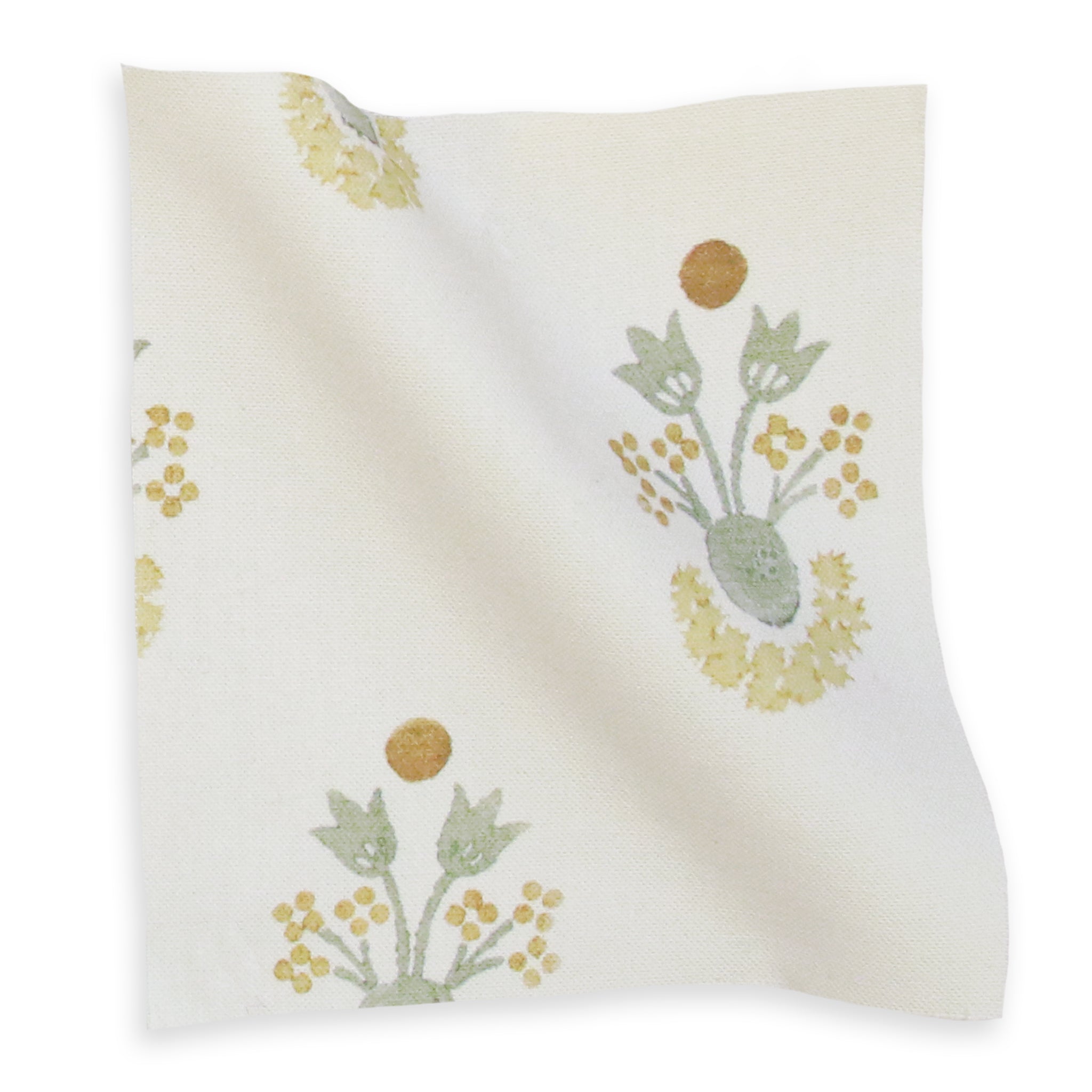 Lucie Chamomile printed cotton fabric with floral motif, made-to-order, short lead times, quality crafted in the USA