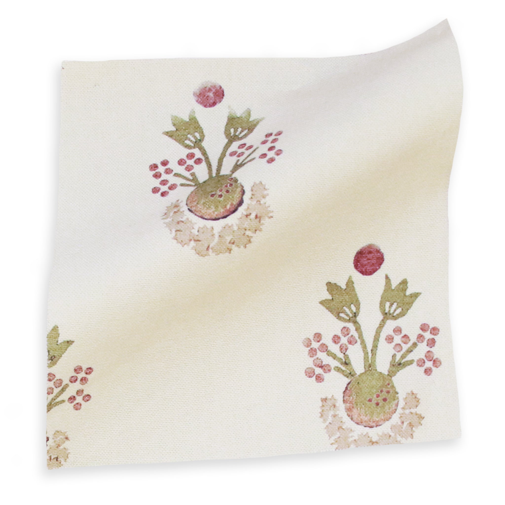 Lucie Clay printed cotton fabric with floral motifs in soft clay tones, made-to-order, short lead times, manufactured in the USA