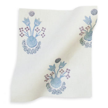Lucie Cornflower fabric with delicate blue floral motifs on soft cream, made-to-order, quick turnaround, crafted in the USA quality