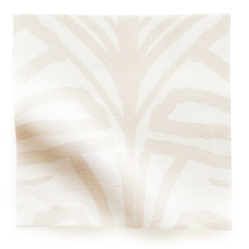 Suzy Sand fabric swatch with soft beige palm pattern on cotton, made-to-order with short lead times, manufactured in the USA