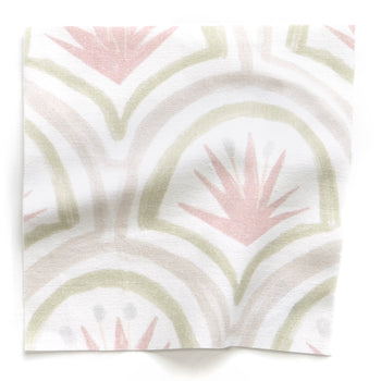 Thatcher Rose Curtain (sold per panel) fabric swatch in soft pink and green print, made-to-order, quick delivery, crafted in the USA