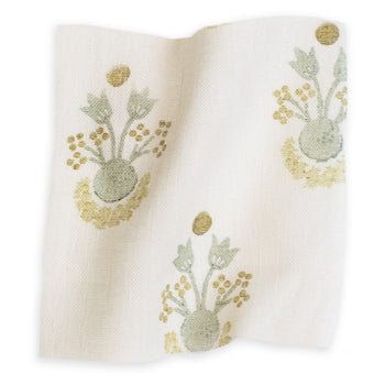 Lucie Chamomile fabric in soft cream with delicate green and yellow floral motifs, made-to-order, short lead times, USA craftsmanship