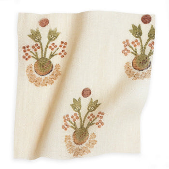 Lucie Clay fabric with soft floral motifs on cream background, made-to-order, short lead times, manufactured in the USA quality
