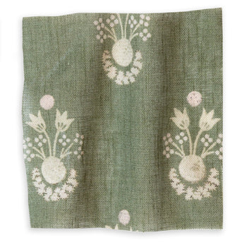 Lucie Olive fabric in muted green with white floral clusters, made-to-order, short lead times, manufactured in the USA quality