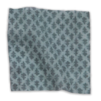 Quinn Baltic custom printed sheer fabric in muted blue with a delicate abstract pattern, made-to-order quality design