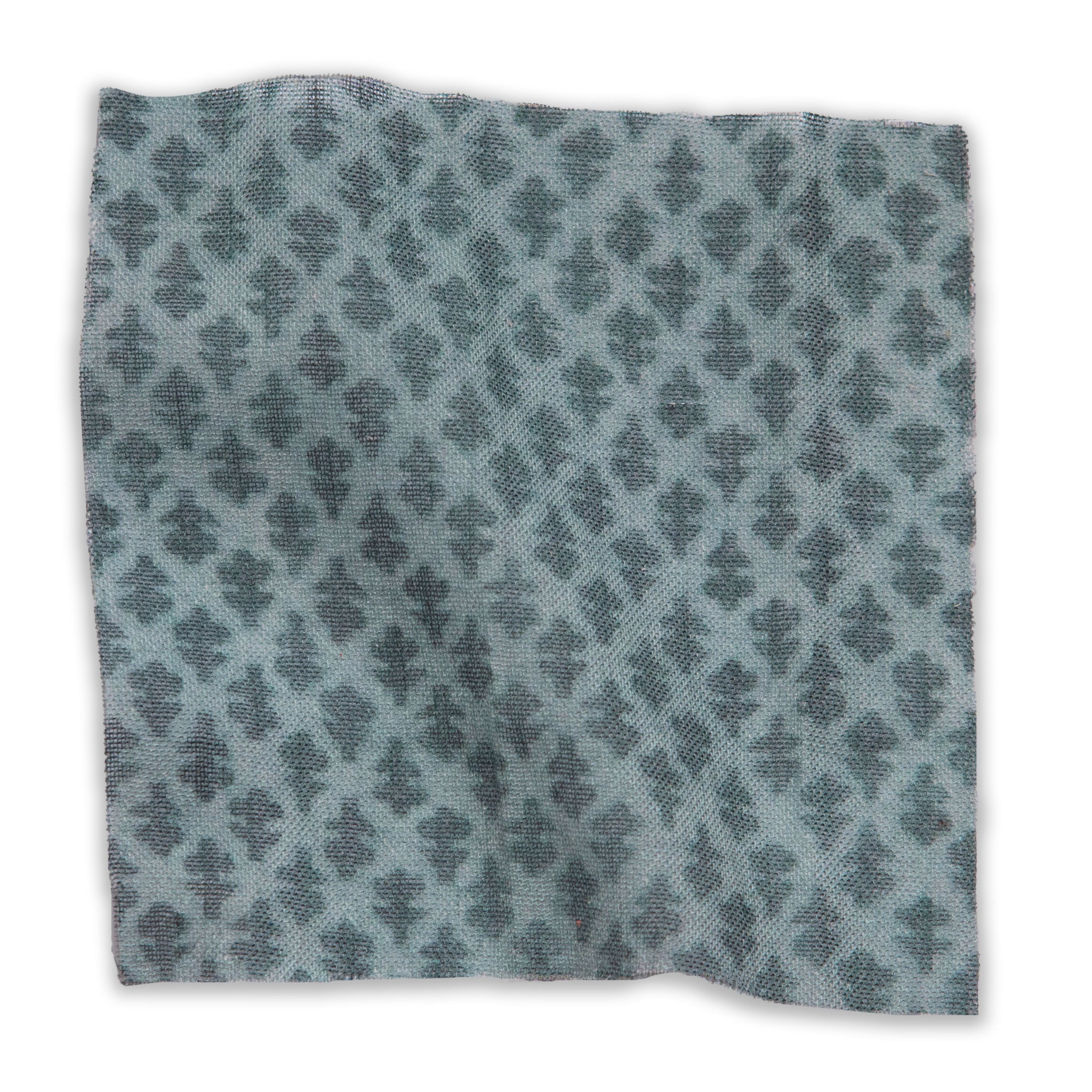 Quinn Baltic custom printed sheer fabric in muted blue with a delicate abstract pattern, made-to-order quality design