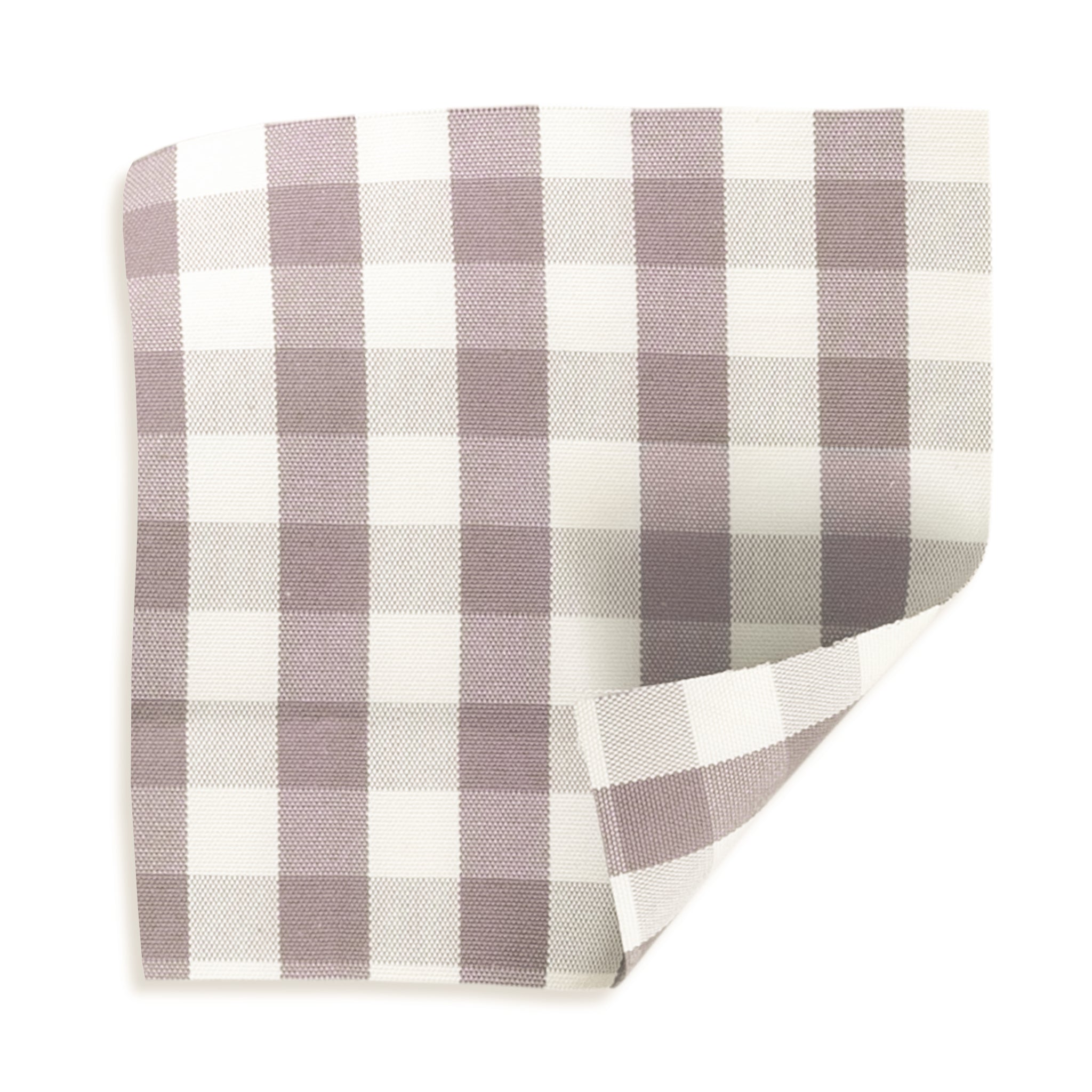 Millie Orchid fabric with soft orchid and cream gingham check pattern, woven texture, customizable made-to-order quality textile.