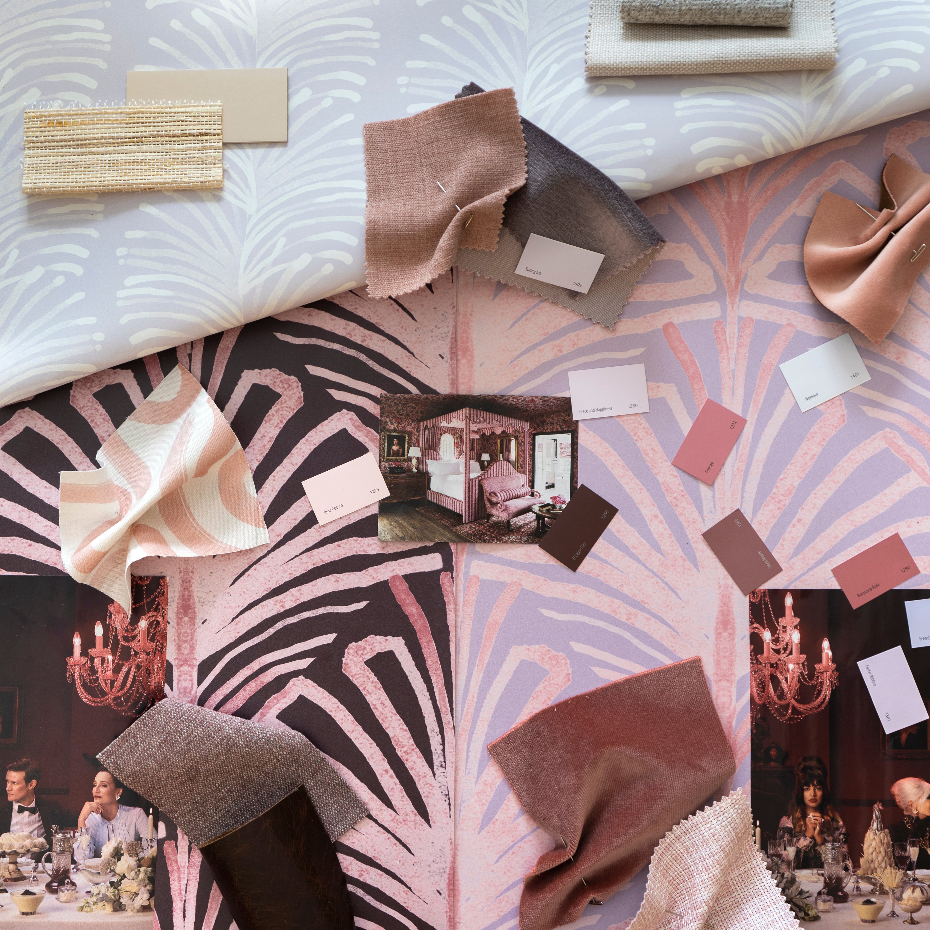Emma Lavender fabric with soft abstract leaf pattern in pink tones, made-to-order in the USA with short lead times and quality craftsmanship