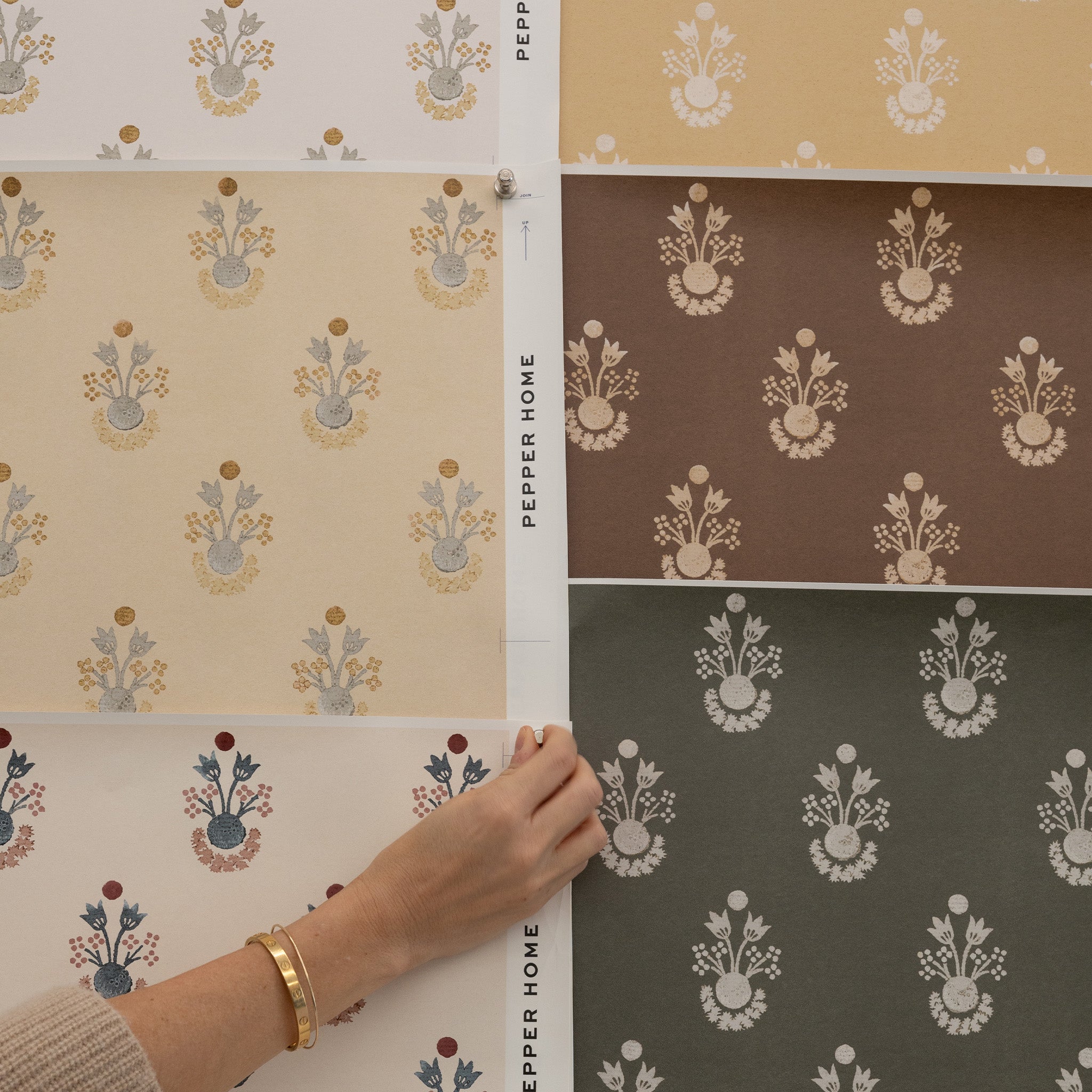 Lucie Goldenrod fabric with floral motif in warm tones, made-to-order with short lead times, crafted in the USA quality design