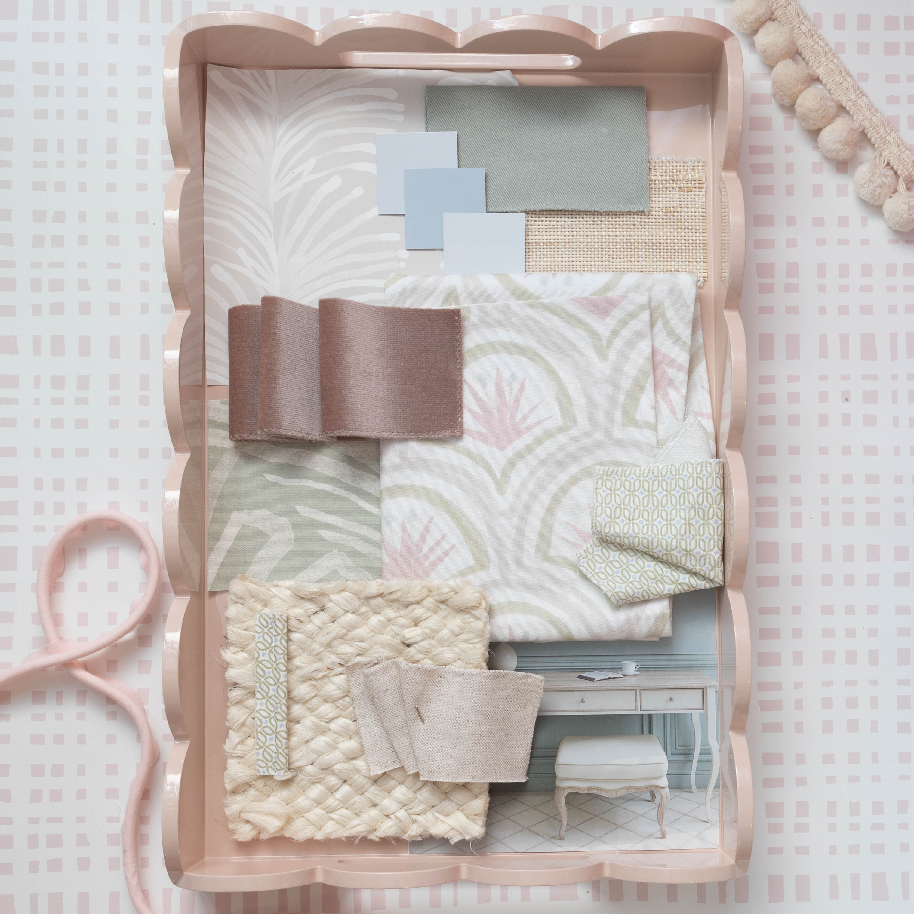 Thatcher Rose made-to-order fabric samples in soft pastels, manufactured in the USA with quick turnaround and quality design
