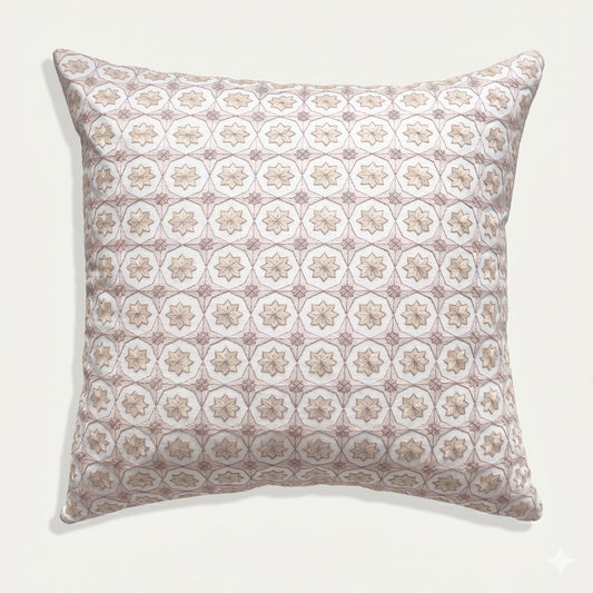 Hayes Almond decorative pillow with subtle geometric pattern, made-to-order, short lead times, crafted in the USA