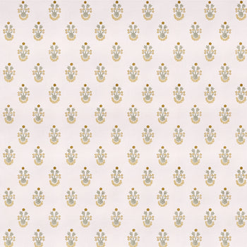 Lucie Chamomile fabric with repeating chamomile motifs on soft cream background, made-to-order, short lead times, USA quality craftsmanship