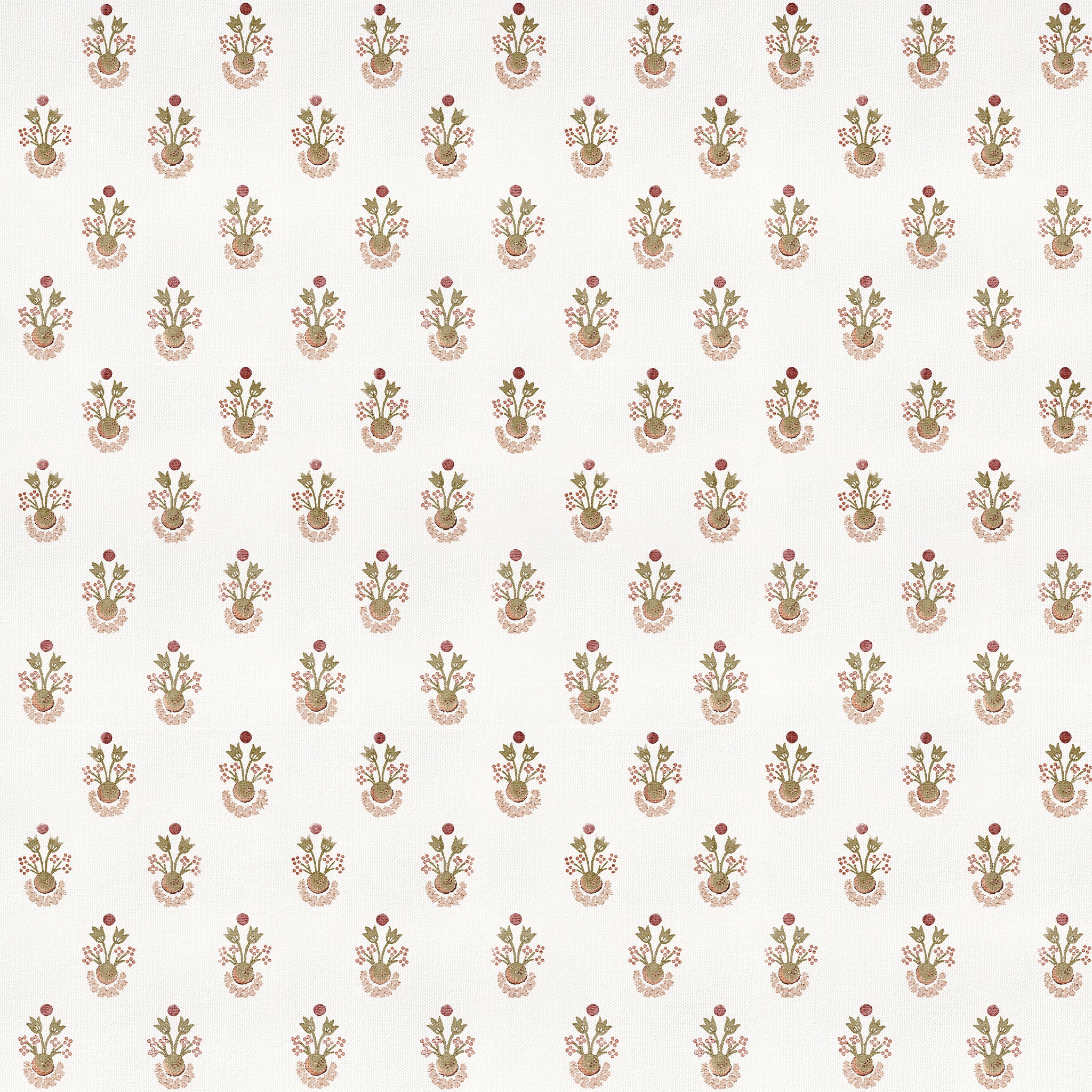 Lucie Clay printed cotton fabric with delicate floral motifs in warm tones, made-to-order with short lead times, crafted in the USA