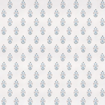 Lucie Cornflower fabric with delicate blue floral prints on crisp white, made-to-order, short lead times, USA quality craftsmanship