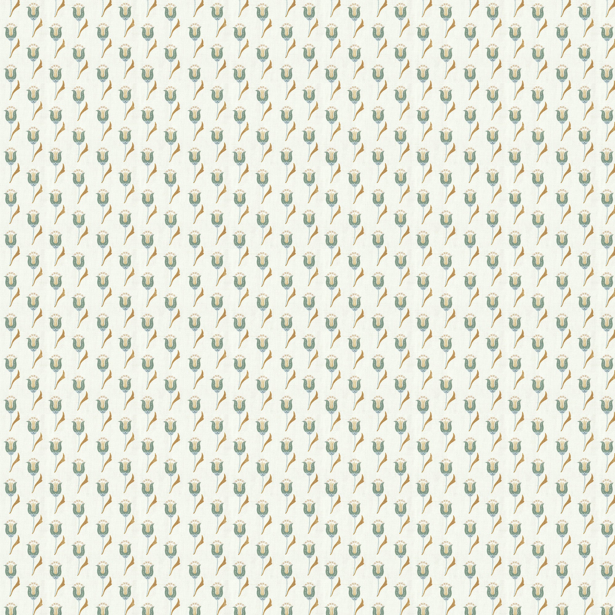 Annabelle Peacock custom fabric with classic tulip motif in soft peacock blue and muted citron by Pepper Home