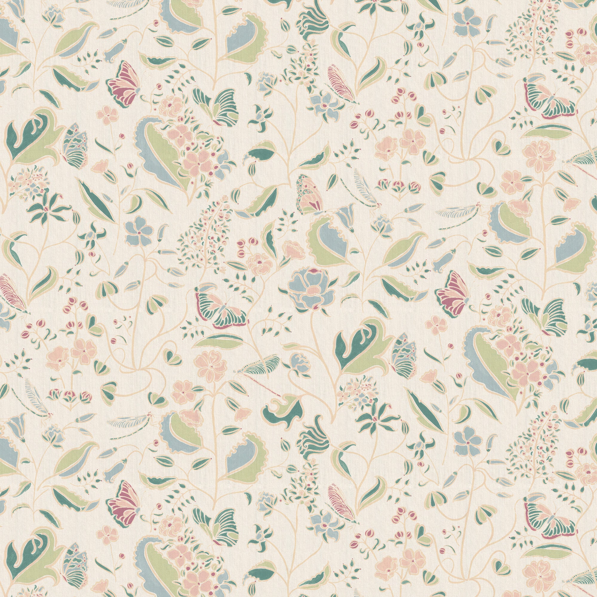 Gemma Pear custom sheer curtain fabric with hand-painted whimsical floral and butterfly pattern by Pepper Home.