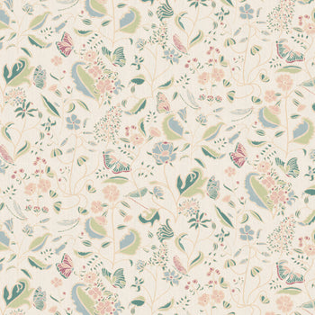 Gemma Pear custom sheer curtain fabric with hand-painted whimsical floral and butterfly pattern by Pepper Home.