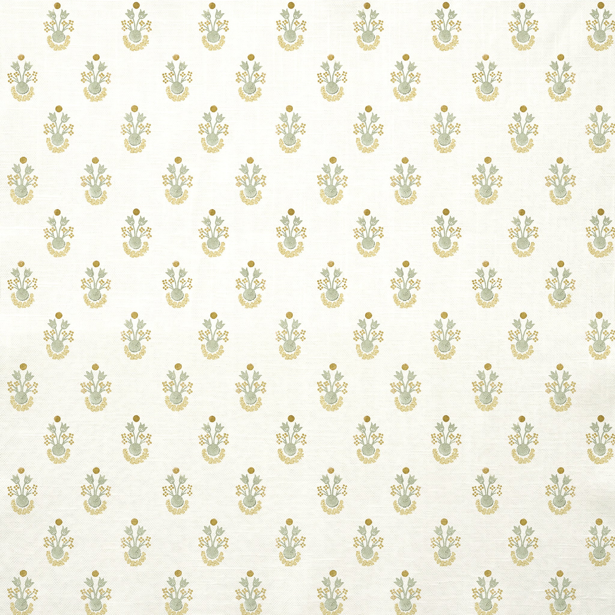 Lucie Chamomile printed fabric with delicate yellow chamomile bouquets on soft cream background, made-to-order, USA quality craftsmanship