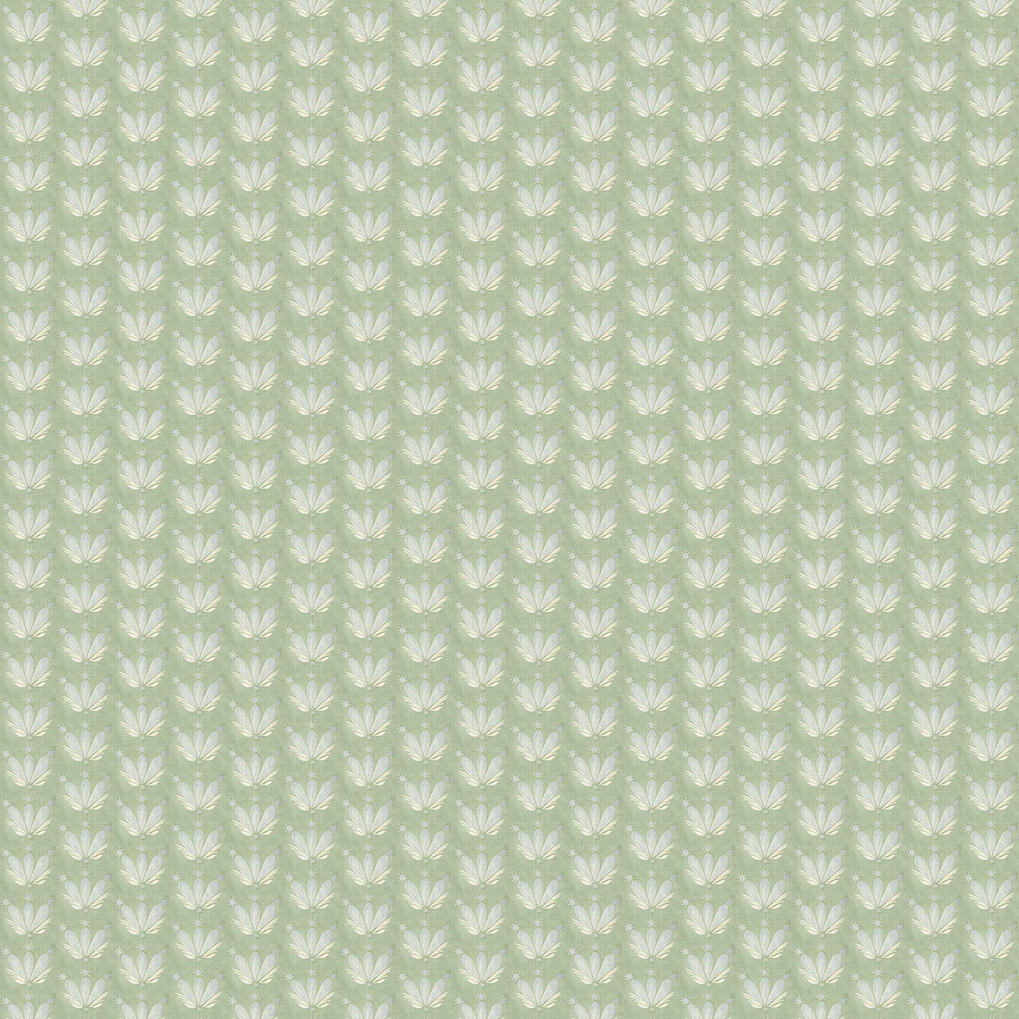 Serena Sea Salt fabric with hand-painted drop repeat floral and seashell design in soft blue and misty sage by Pepper Home.