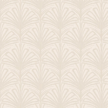 Suzy Sand custom sheer curtains by Pepper Home feature hand-painted palm motifs with a warm, elegant scalloped design.